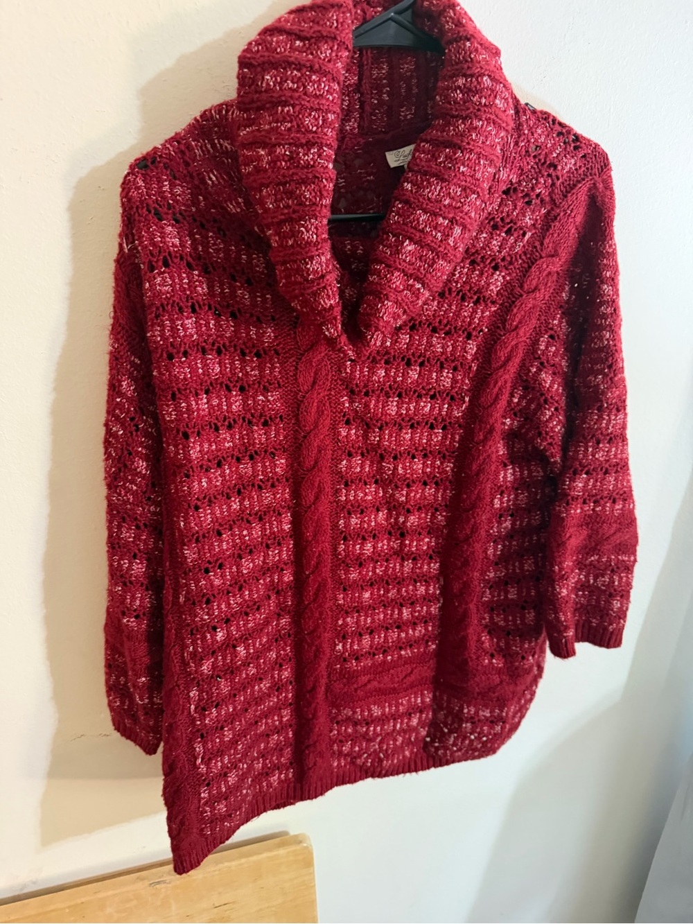 Lucky Brand Size XL Cozy Red Cable-Knit Cowl Neck Collar Sweater